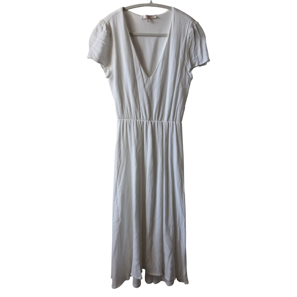 WAYF M Crinkle Gauze V-Neck Midi Dress Short Sleeve Elastic Waist Bridal Shower